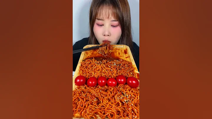 Asmr Mukbang, Food With Plate, Spicist Enoki Mushrooms, And Noodles Meatballs Spicy Yummy