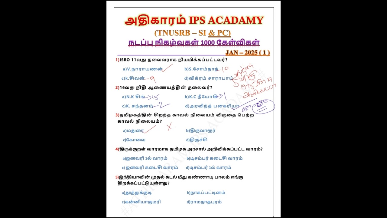 tnusrb january current affairs -2025