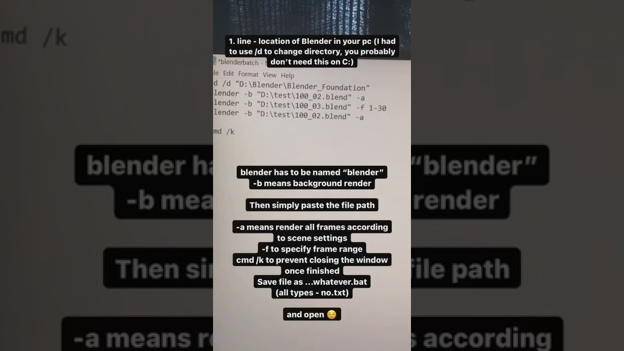 How to render multiple files in blender using just notepad #blender #animation #commandline #render