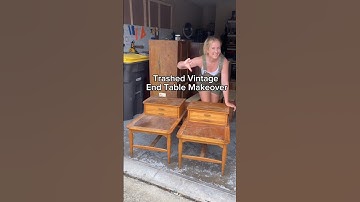 Trash to Treasure Furniture Makeover of Old Telephone Side Tables with Bondo Veneer Repair