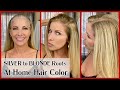 Home Hair Color -  Gray Hair - How I Color My Silver Roots Blonde at Home! -  Revlon