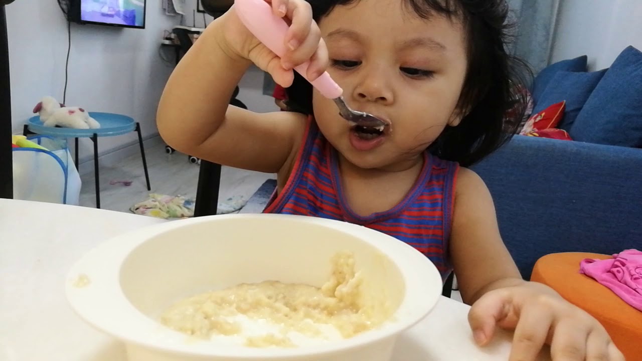 Baby Eating Oatmeal For Breakfast YouTube