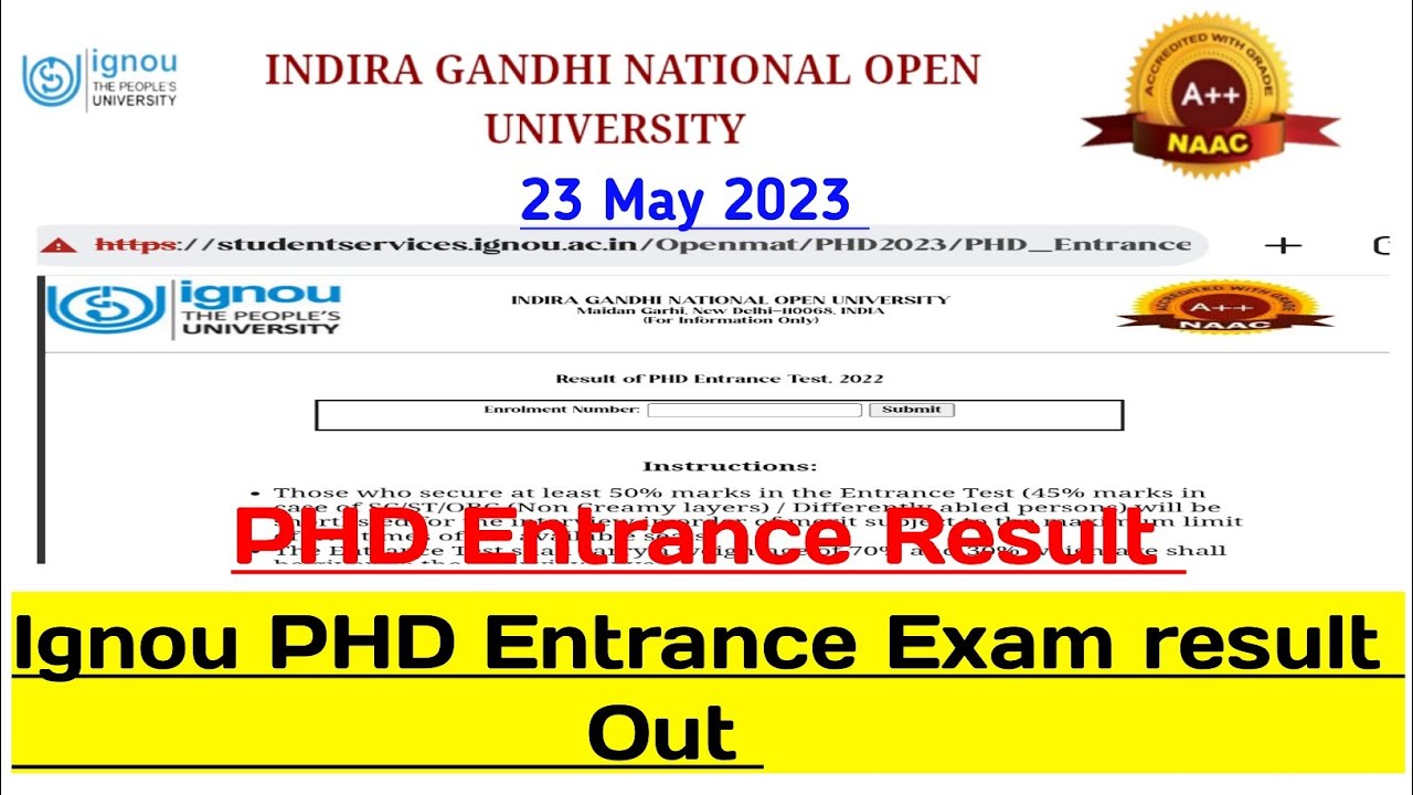 ignou phd entrance exam result 2023