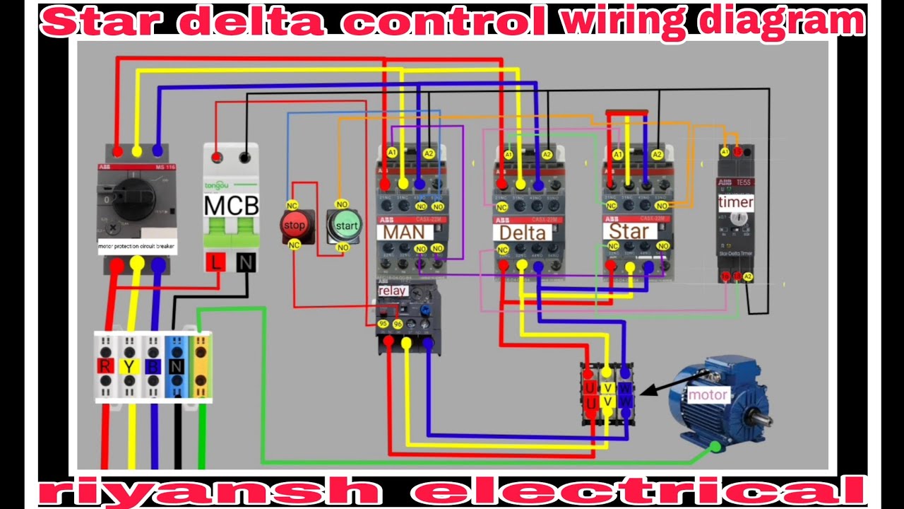 Star-Delta Starter Complete Wiring for 3 Phase Motor / Star-Delta Control Connection 