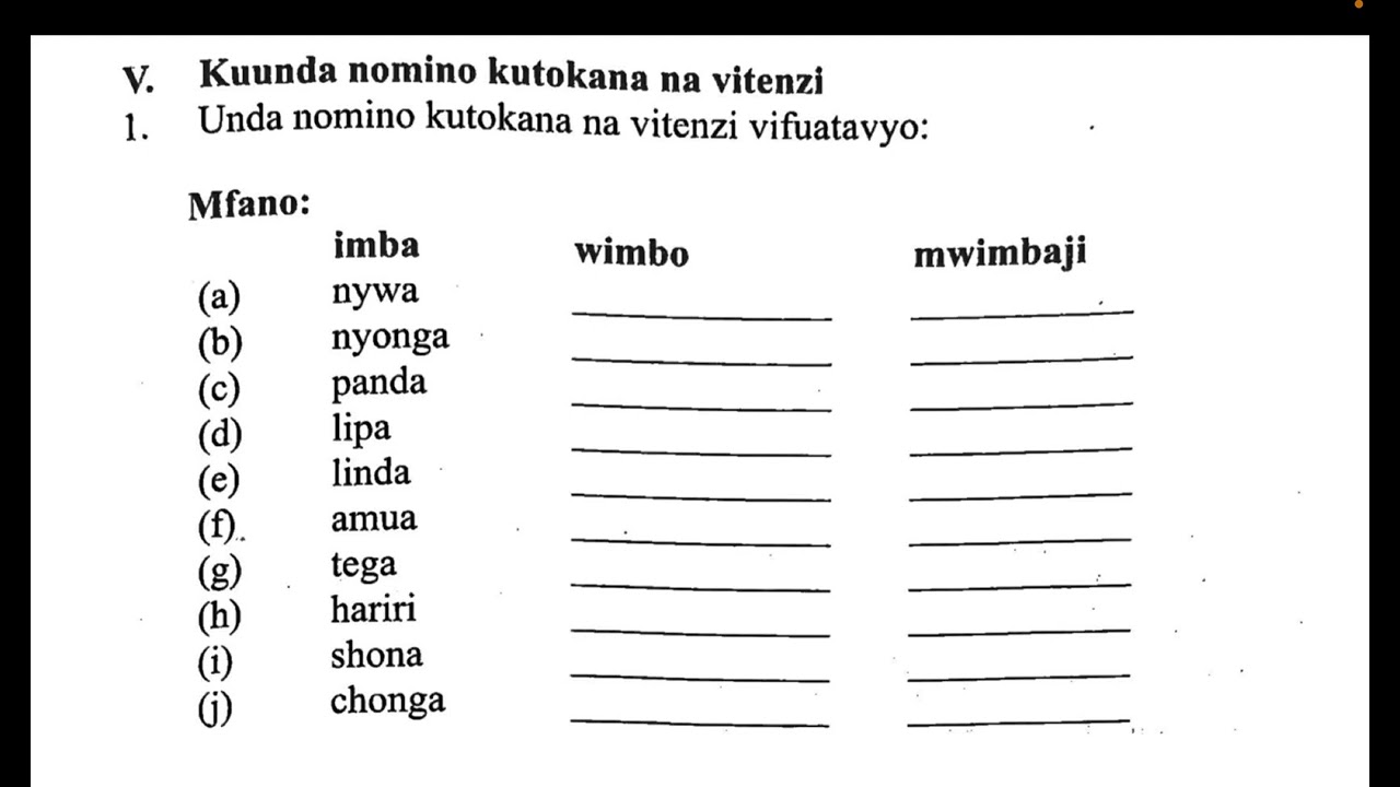 maswali na majibu ya kuunda nomino kutokana na vitenzi