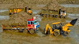 Jcb 3dx Pulling Muddy Tata Truck  | Jcb Tractor Video | Cartoon Video | Tractor Cartoon | AJ TOYS screenshot 1