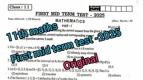 11th maths first mid term test questions paper 2025 || English medium|| original question