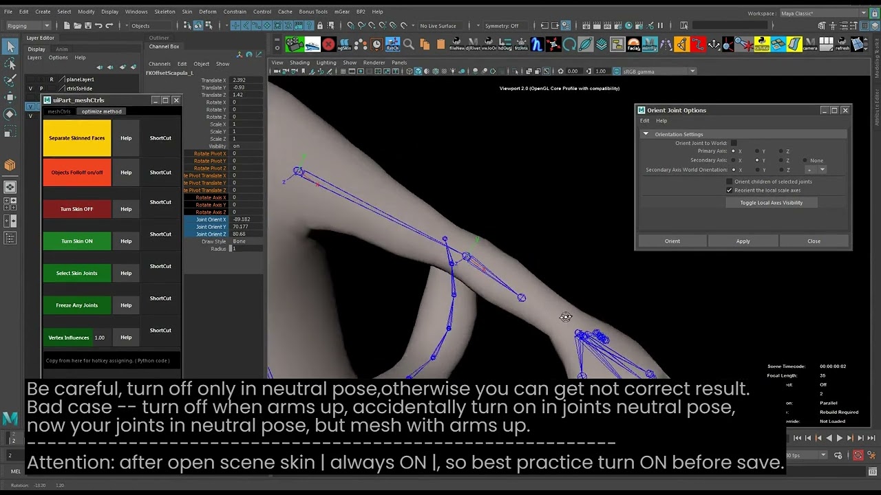 9 Meshctrls Tutorial   Turn Skin Off   Freeze Any Joints   Select Skin Joints