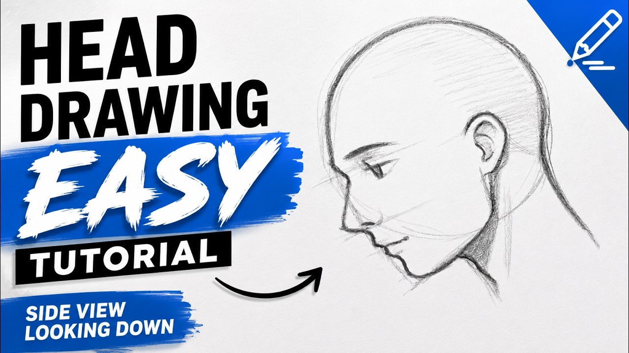 Head Drawing Easy Tutorial | Side View Looking Down | How to Draw a ...
