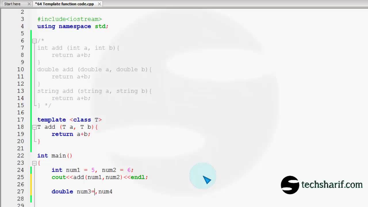 Bangla c video tutorial 64 function template code youtube