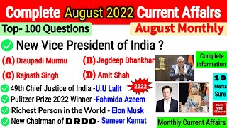 August 2022 Monthly Current Affairs In English  Most Important Current Affairs Questions  Month