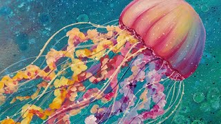 jellyfish sea painting acrylic ocean tutorial paint colorful beginner lesson tutorials turtle paintings fish easy watercolor simple canvas drawing realistic