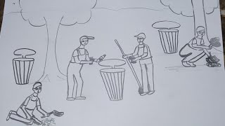 رسم سهل | التعبير الفني عن النظافة Cleanlinessوالعمل وأهمية عمال النظافة في البيئة 2021.