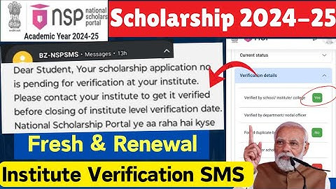 NSP Scholarship SMS 👉Pending for Verification at Your Institute | NSP Scholarship Last date 2024-25🔥