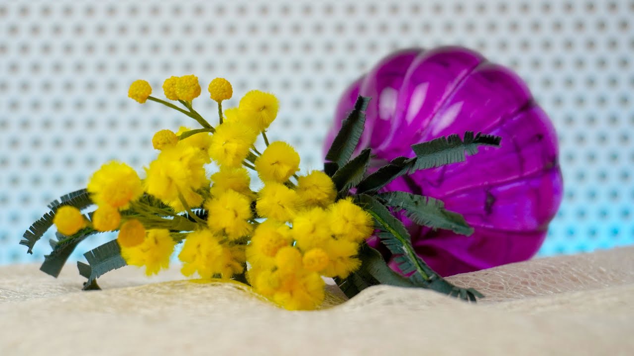 Mimosa. Realistic flower. Made by hand. Мимоза. mimoza çiçeği. 含羞草花. flor de mimosa. ミモザの花