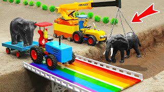 Diy tractor making mini Rainbow Concrete Bridge | diy Crane Tractor rescue Elephants | HP Mini