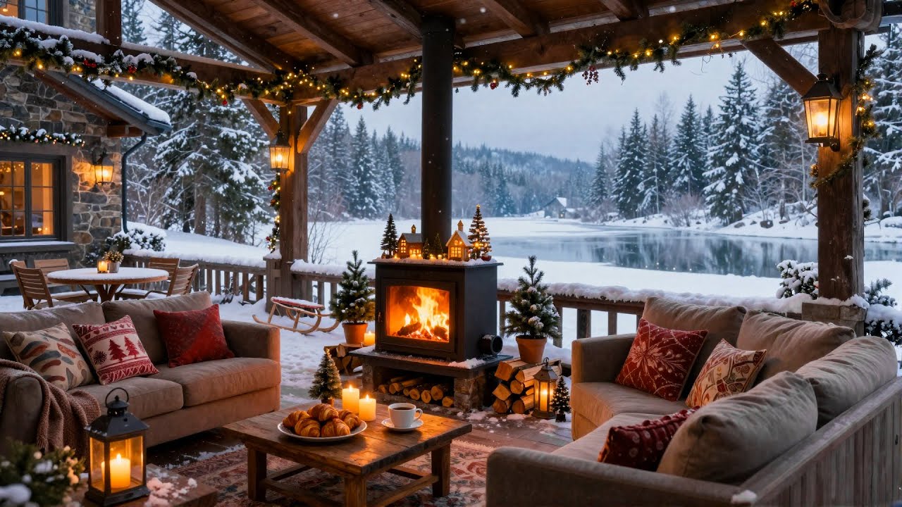 Warm Winter Jazz Music at Outdoor Coffee Shop Ambience ⛄ Relaxing Jazz Background Music for Studying