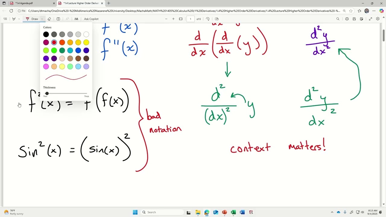 1.4 Higher Order Derivatives (Calculus I)