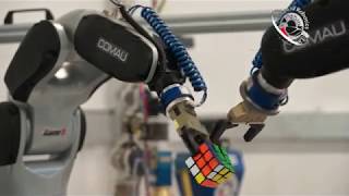 Solving The Rubik's Cube with Two Industrial Robots