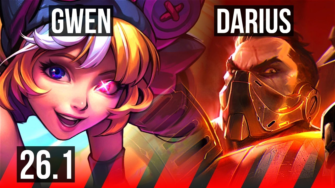 Watch Gwen beat Darius in Master elo! 
Learn what runes to use, what items to build, understand how to lane, teamfight, and outplay your opponents as #Gwen. 
/// #LeagueOfLegends high elo replay 
 
Thank you for watching! 
Did you learn something new? Share it in the comments! 
If you liked this video, please leave a thumbs up, if you disliked it, be sure to give me feedback in the comments. I appreciate your support! 
 
~~~| DOMISUMREPLAY |~~~ 
High elo replays for every role and champion. Improve your gameplay. Many uploads per day. 
 
~~~| WATCH MORE |~~~ 
Main channel: https://www.youtube.com/channel/UChkYqBSmrYsPjOTK2N4pdWg?sub_confirmation=1 
Gwen channel: https://www.youtube.com/channel/UC_P6f6vmS3IstN9KAsTHevg?sub_confirmation=1 
 
More replays of: 
- Gwen vs Darius: https://www.youtube.com/playlist?list=PLFOILT96tGsM651yhzWGqwBUwhKbh-Xlw 
- Gwen TOP: https://www.youtube.com/playlist?list=PLFOILT96tGsPPseTvfNQjb85qlha7tvwL 
- Gwen: https://www.youtube.com/playlist?list=PL-TM5XNBRKzRC6OKhoGVMhG5sIYJpoPyD 
 
~~~| MATCH INFO |~~~ 
GAME TYPE: Ranked Solo/Duo 5v5 
REGION: EUNE 
AVERAGE RANK: Master 
SEASON: Season 2026 
PATCH: 26.1 
 
~~~| SPECTATED PLAYER |~~~ 
CHAMPION: Gwen 
SKIN: Soul Fighter Gwen (Citrine) 
RANK: Master 
RIOT ID: NUSKNVP # PART 
OP.GG: https://op.gg/summoners/eune/NUSKNVP-PART 
RUNES: PRECISION - Conqueror, Presence Of Mind, Legend: Alacrity, Last Stand; RESOLVE - Bone Plating, Unflinching (Attack Speed + Adaptive Force + Health Scaling) 
 
~~~| OPPONENT |~~~ 
CHAMPION: Darius 
SKIN: God-King Darius 
RANK: Master 
RUNES: PRECISION - Conqueror, Triumph, Legend: Alacrity, Last Stand; RESOLVE - Demolish, Bone Plating (Attack Speed + Adaptive Force + Health) 
 
I am not one of the summoners playing in the matches uploaded to this channel, so I am unfortunately unable to answer questions about decisions made by the summoners in the game. 
 
played at 2026-01-08 21|58|57 (CET); rec on wd-nashorn at 2026-01-10 07|50|00 (CET); mtdt at 2026-01-10 08|29|04 (CET); EUNE-3887797212-TOP-BLUE