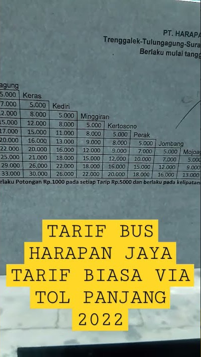 TARIF BUS HARAPAN JAYA TARIF BIASA VIA TOL PANJANG 2022 ?!! #SHORTVIDIO #SHORT