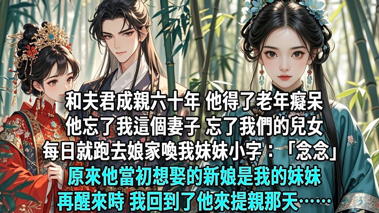 和夫君成親六十年，他得了老年癡呆。他忘了我這個妻子，忘了我們的兒女，每日就跑去娘家喚我妹妹小字：「念念」原來他當初想娶的新娘是我的妹妹。再醒來時，我回到了他來提親那天……