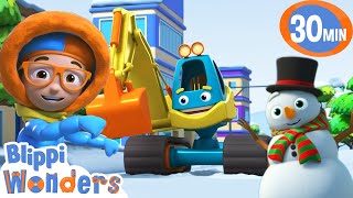 snowy excavator song blippi wonders educational cartoons for kids