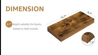 QEEIG Floating Bathroom Shelves, 15.7x6.7in Wall Mounted Rustic Brown Shelf Set of 2