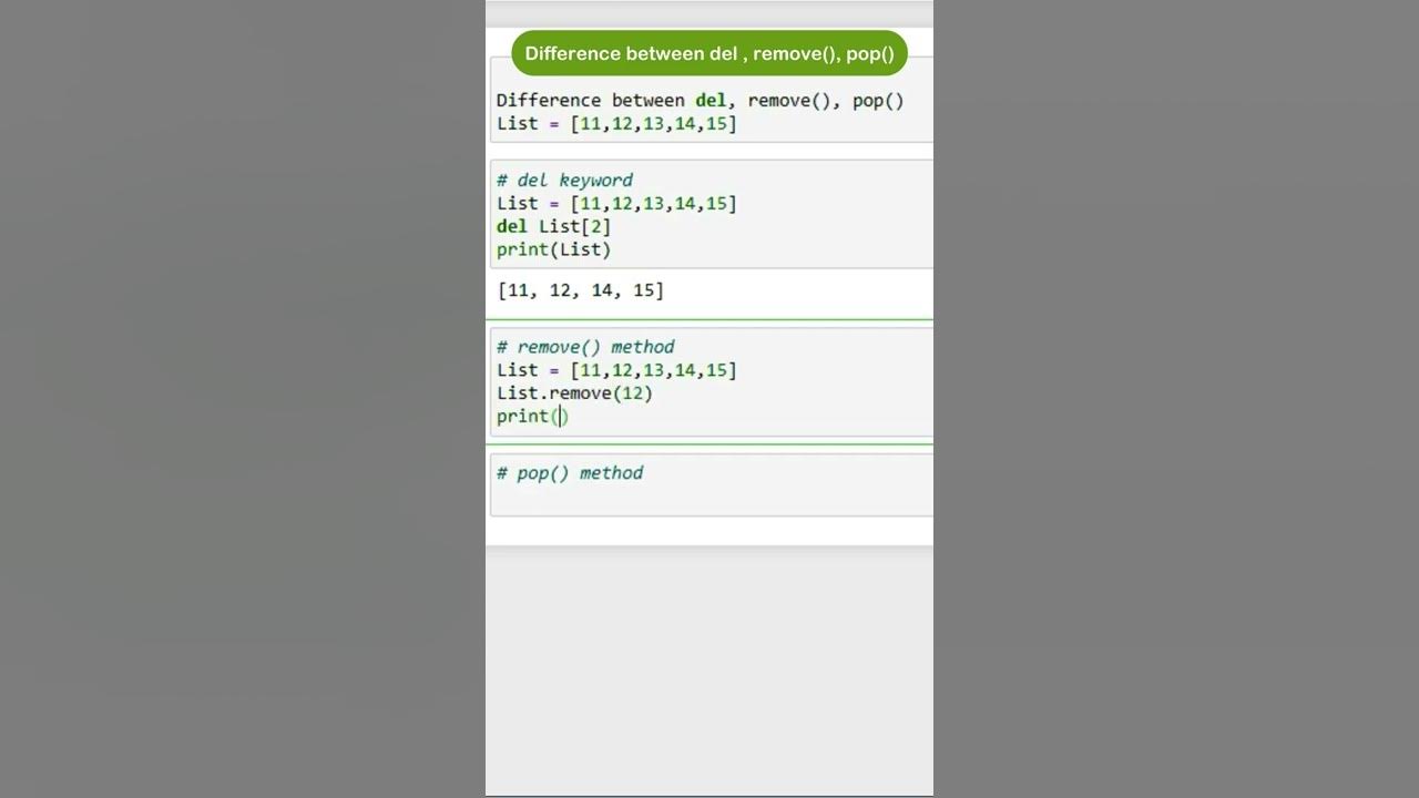 difference between del, remove(), pop() function in list | python list ...