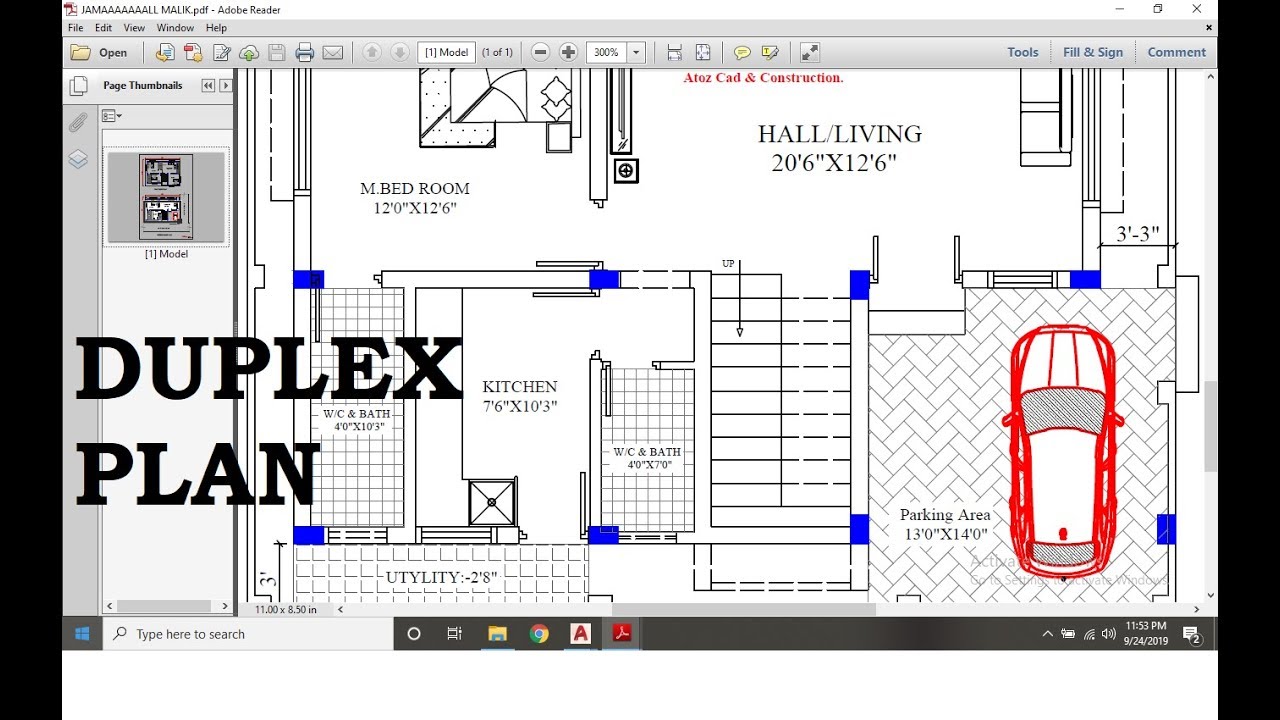  30X40  Duplex  House  Plan  With Car Parking 4BHK 1200 