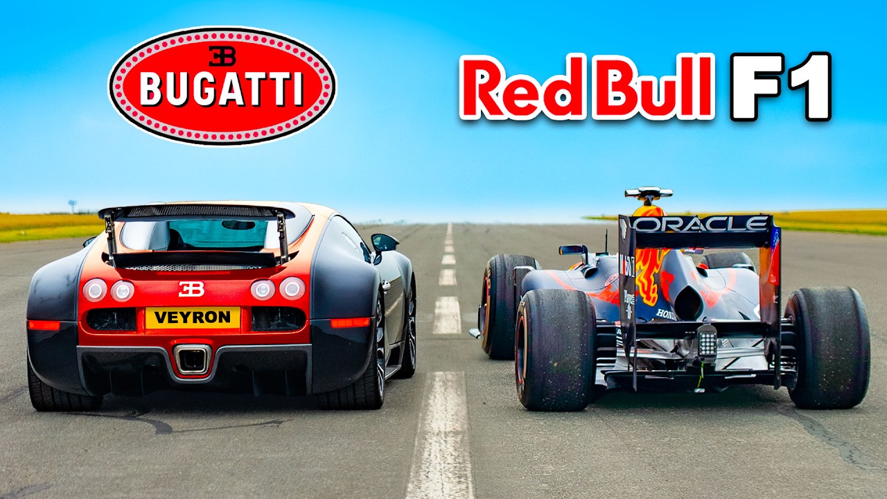 ⁣Bugatti Veyron v Red Bull F1 car: DRAG RACE