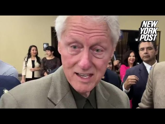 Video of Bill Clinton getting interrogated over his Jeffrey Epstein ties goes viral | New York Post class=