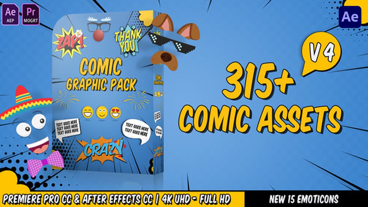 Comic Titles - Speech Bubbles - Emoji - Flash FX Graphic Pack 💥 Premiere Pro Trends