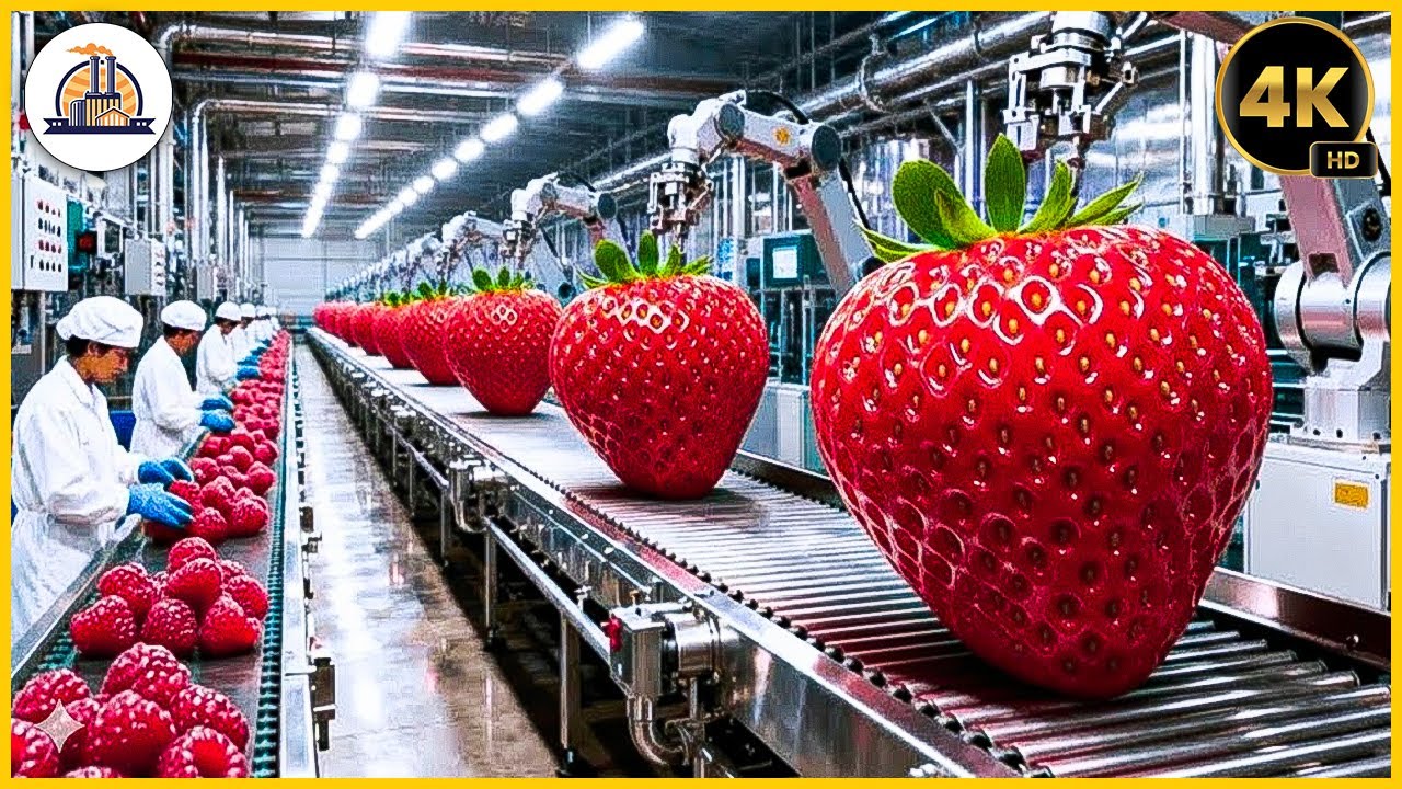 Inside a Modern Strawberry Factory: From Fresh Strawberries to Scrumptious Jam (Full Process 4K)