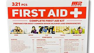 M2 BASICS 321 Piece Premium First Aid Kit w/Hard Case | Free First Aid Guide | Emergency Medical Sup