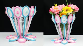 How to make flower vase from plastic spoon || best out of waste