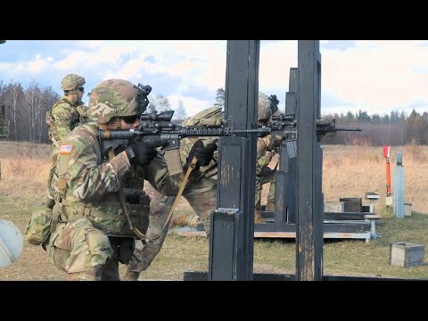 A Paraguayan comando shoots targets during a stress shoot event