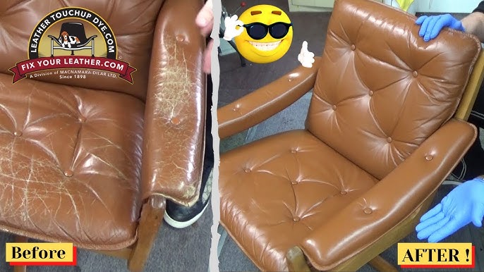 OUR LEATHER REPAIR DYES - used on this OLD FADED WORN LEATHER Couch !! 