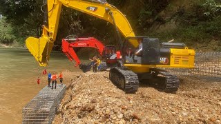 Story Line : RC Excavator Hitachi & Caterpillar Making Gabion Cube Project