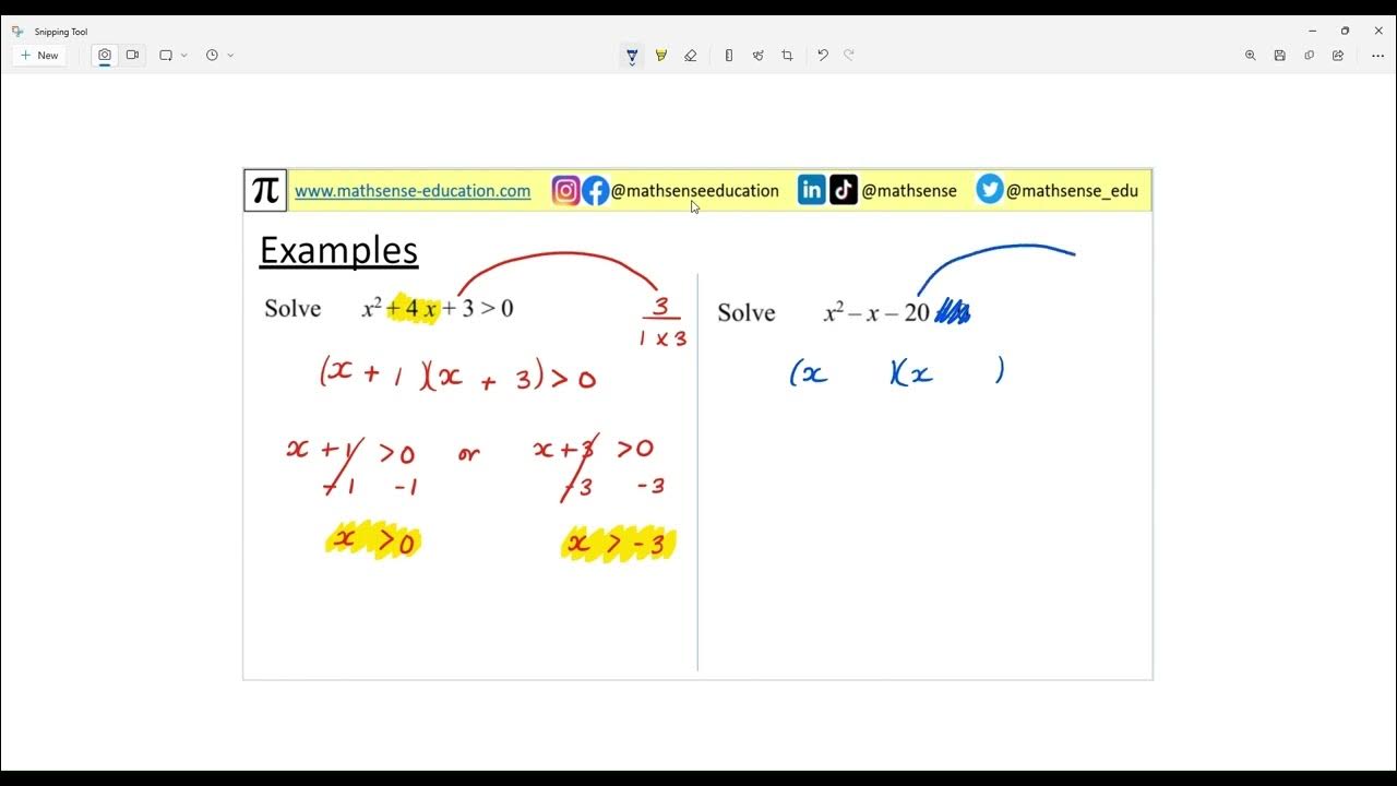 Solving quadratic inequalities algebraically youtube