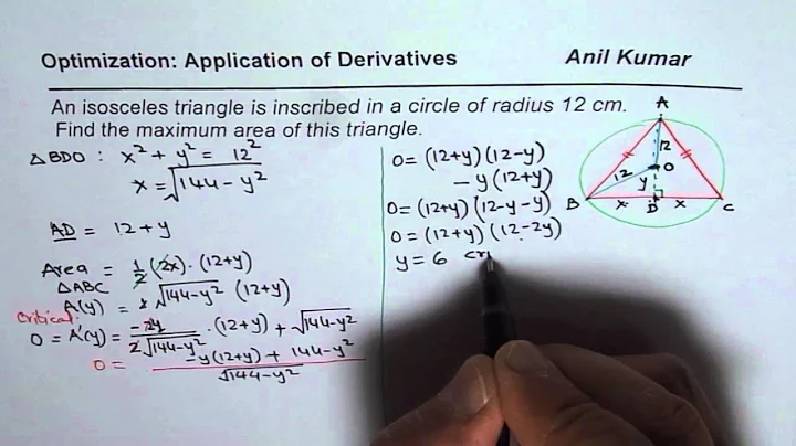 Maximum Area of Isosceles Triangle Inscribed in a Circle Calculus -GCSE-EDEXCEL-SAT