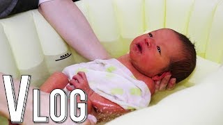 赤ちゃん 初めての沐浴 新生児 出産5日目 しおんくんはお風呂 いおりお兄ちゃんは宿題 Vlog