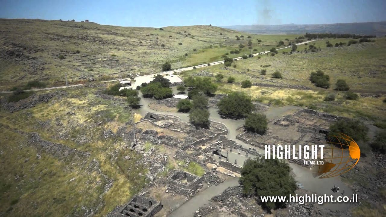 DN010B Aerial drone footage Israel: Flying over Korazim archaeological site in Golan Heights, Israel