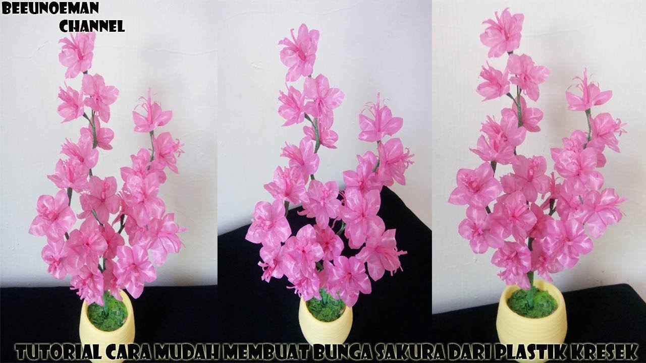 Tutorial cara mudah membuat bunga  sakura  dari  plastik  