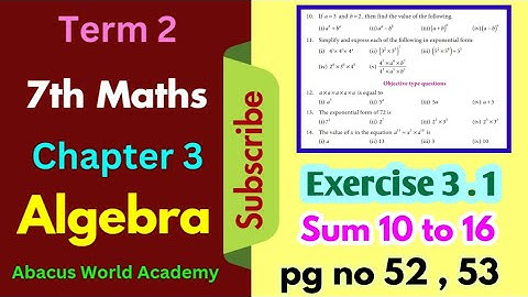 7th std  maths term 2 chapter 3 Algebra exercise 3.1 sum 10 to 16 pg no 52,53 #abacusworldacademy