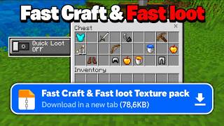 Fast Craft & Fast loot Texture pack Minecraft Bedrock v26+ | Quick Craft & Quick Loot!