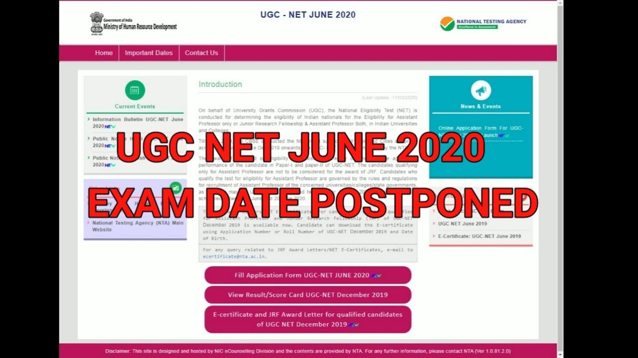 NTA UGC NET JUNE 2020 EXAM POSTPONE | UGC NET EXAM DATE POSTPONE | NET JUNE POSTPONE