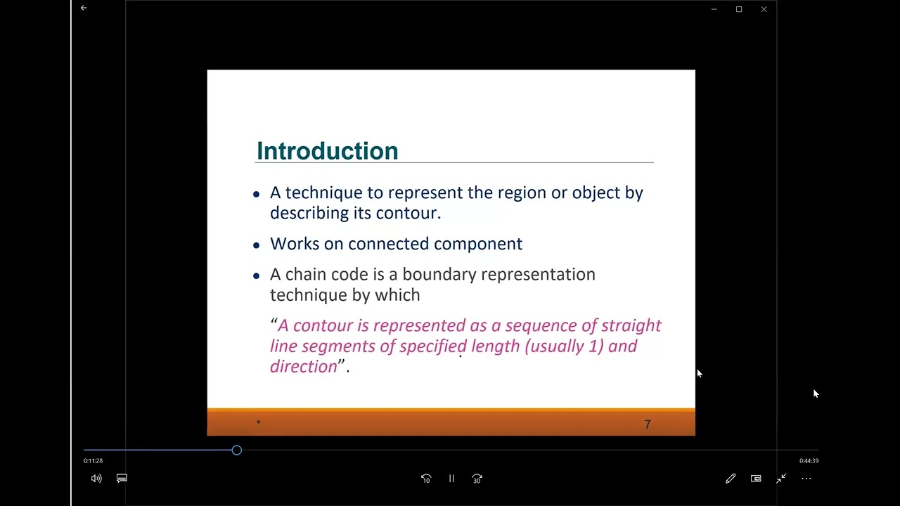 16 Lecture video on Image Representation and Description Chain Code