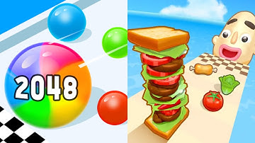 Merge 2048 Race Ball Game vs Sandwich Runner All Levels Gameplay Android, iOS