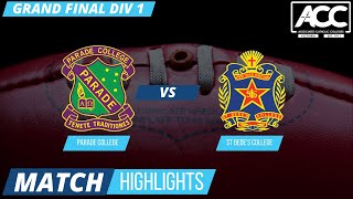 ACC Football Div 1 Grand Final - Parade v St Bede's - Highlights